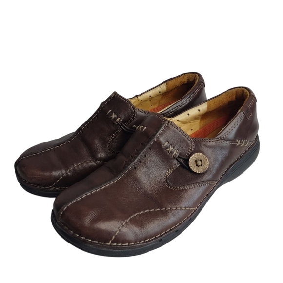 Clarks Unstructured Loafers Shoes Womens Brown Leather Casual Slip-On Sz 7.5M - Picture 2 of 10